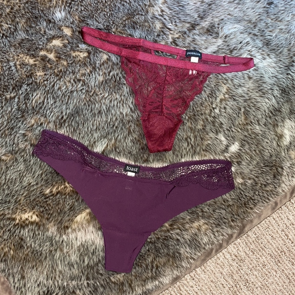 Underclub Dia Lace Thong & Toast Angela Thong Underwear Maroon Brand New